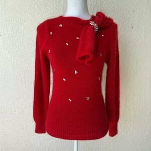 Vintage IB Diffusion 90's Red Beaded Embellished Holiday Sweater Petite Bow